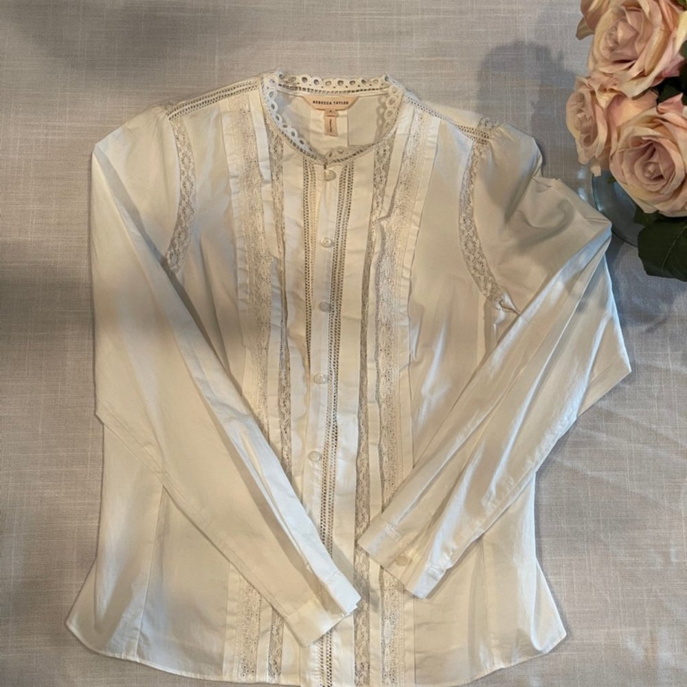 Rebecca Taylor white Embroidery Blouse size 4